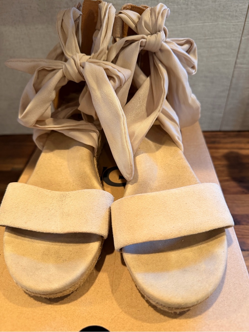UGG Women's Neutral Tan Espadrille Wedge Sandals with Tie Ankle - Picture 5 of 6